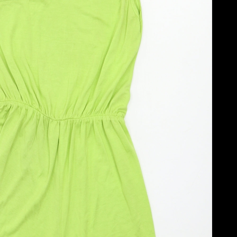 Brand and care label for Missguided women’s green romper one-piece, size S