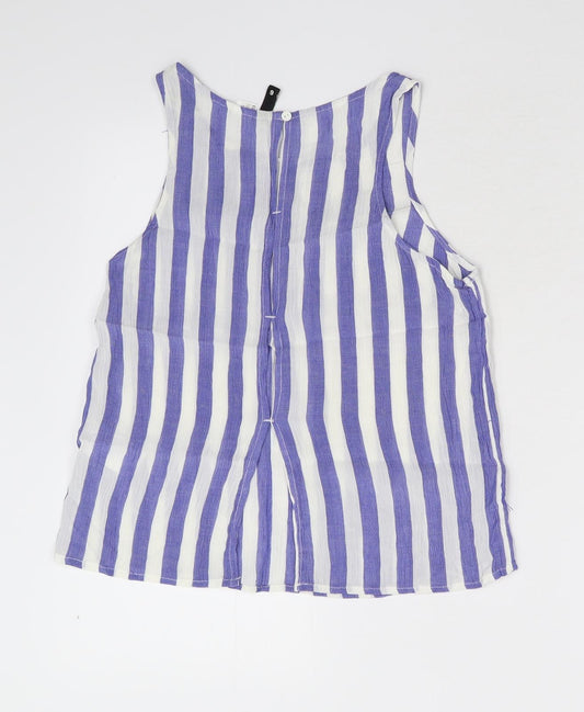Divided Womens Blue Striped Basic Tank Size 4