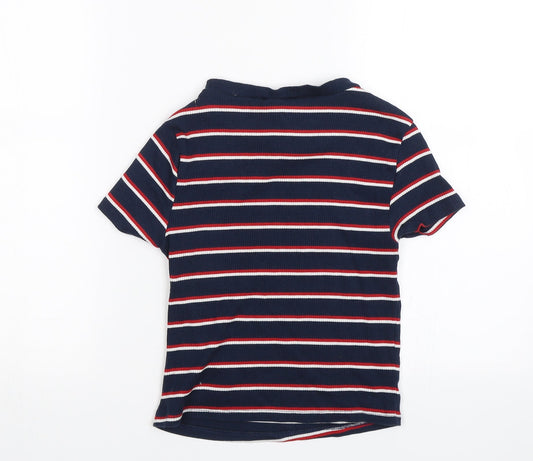 Divided Womens Blue Striped Basic T-Shirt Size S