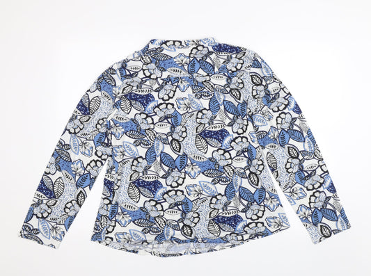 Stock Shop Womens Blue Floral Basic Blouse Size L
