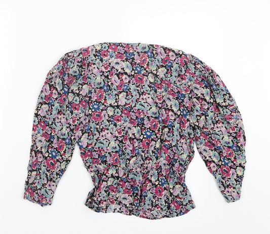 Pull&Bear Womens Pink Floral Cropped T-Shirt Size S