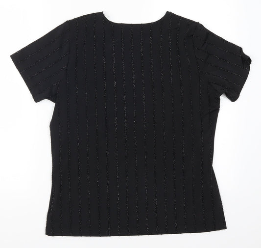 Saloos Womens Black Striped Basic T-Shirt Size M