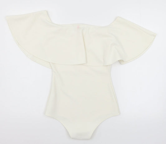 Misspap Womens White Jersey Bodysuit One-Piece Size 8