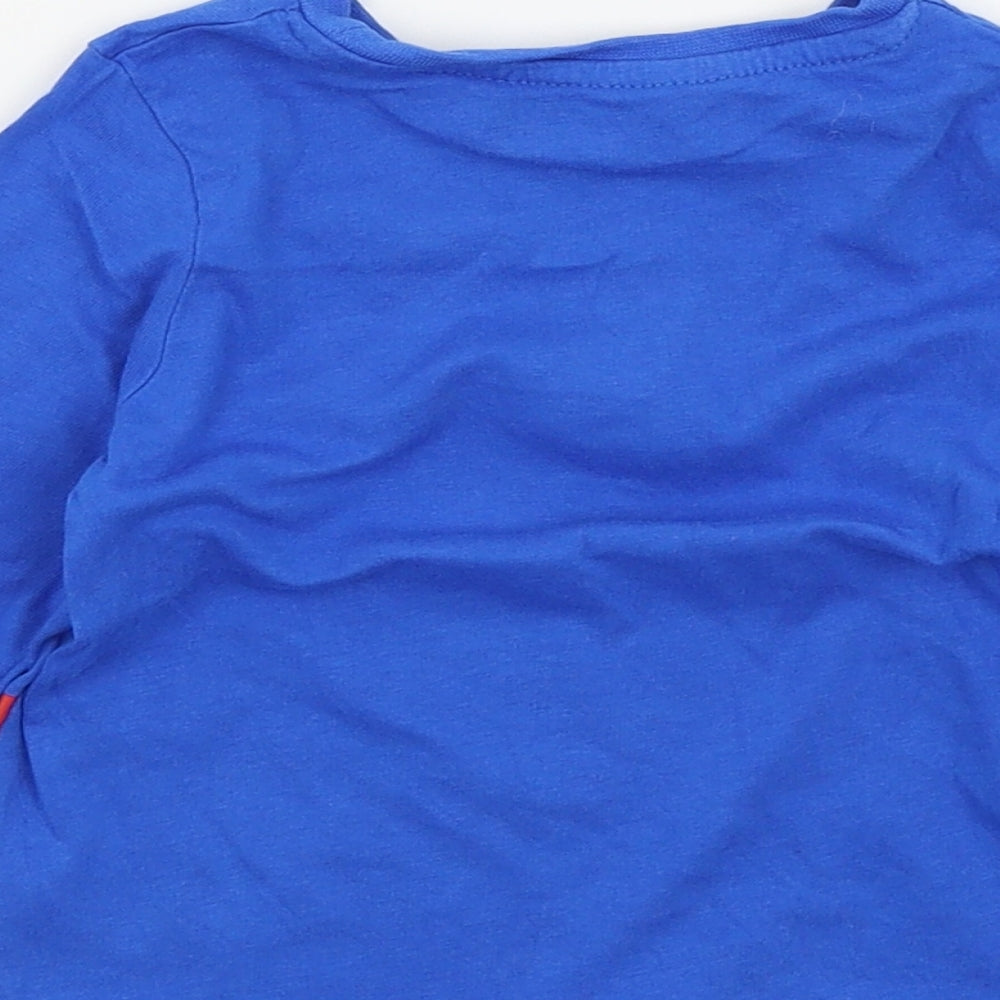 Brand and care label for Pep&Co boys’ blue colourblock basic t-shirt, size 12-18, months