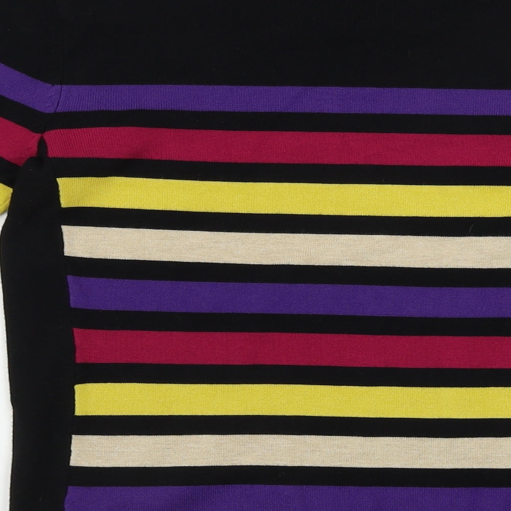 M&Co Womens Black Striped Pullover Jumper Size 10