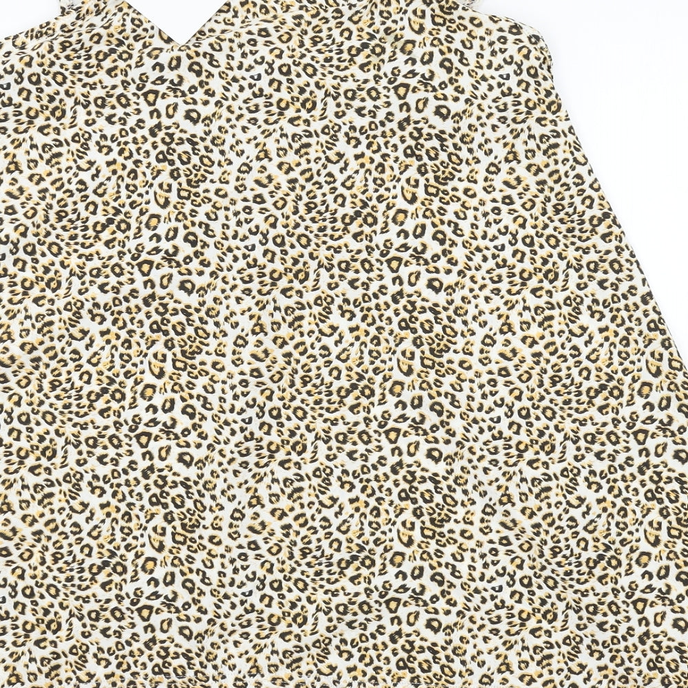 Preworn Womens Brown Animal Print Basic Blouse Size 12