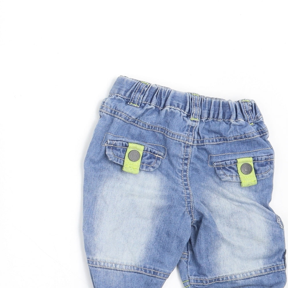 Brand and care label for Marks & Spencer boys’ blue denim jogger jeans, size 3-6, months