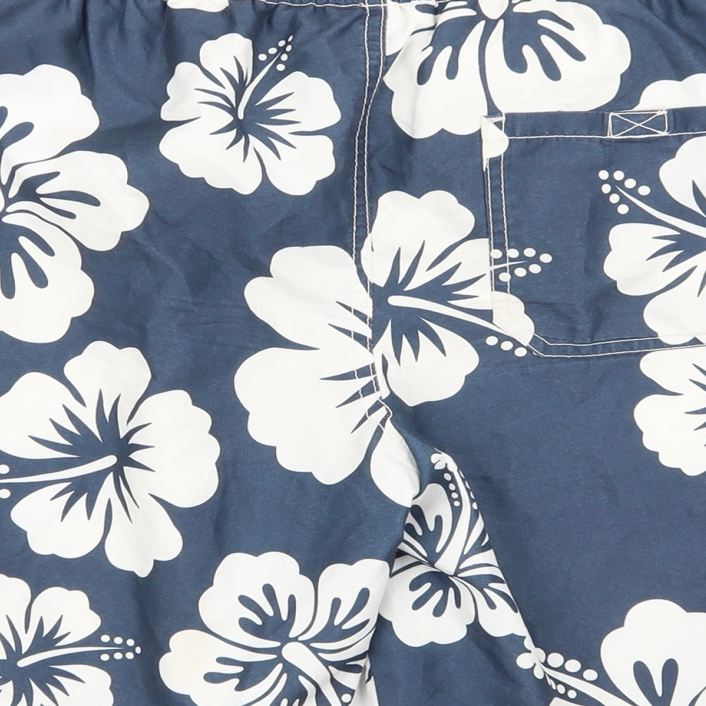 BLACKPOINT Mens Blue Floral Sweat Shorts Size S - Stretch waistband/swim shorts