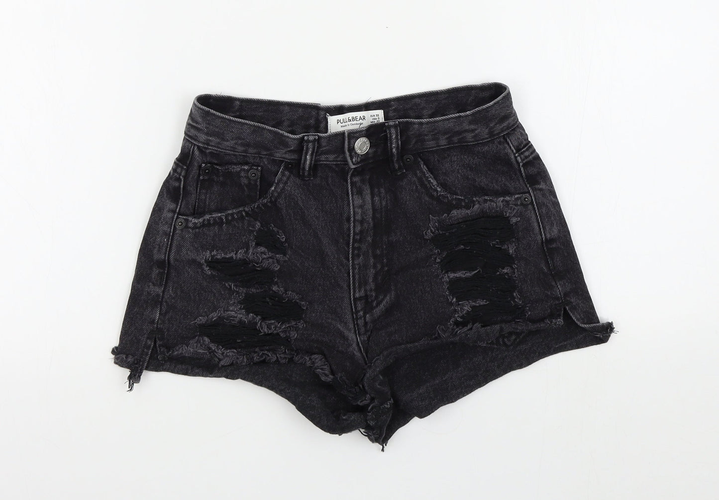 Pull&Bear Womens Black Colourblock Bermuda Shorts Size 4 - distressed