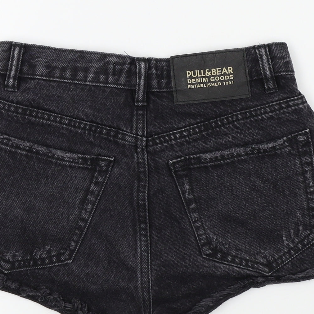 Pull&Bear Womens Black Colourblock Bermuda Shorts Size 4 - distressed