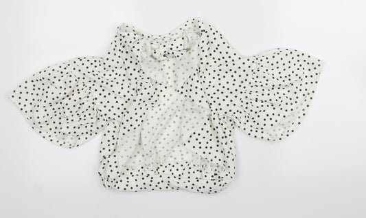 Boohoo Womens White Polka Dot Basic Blouse Size 8
