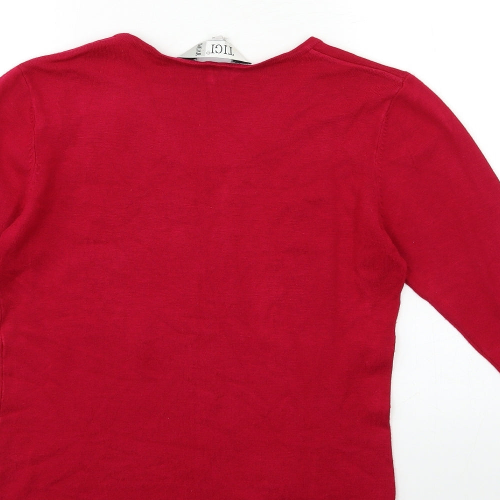 TIGI Womens Red Knit Pullover Jumper Size 8