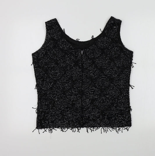 Central Park West Womens Black Colourblock Basic T-Shirt Size 40