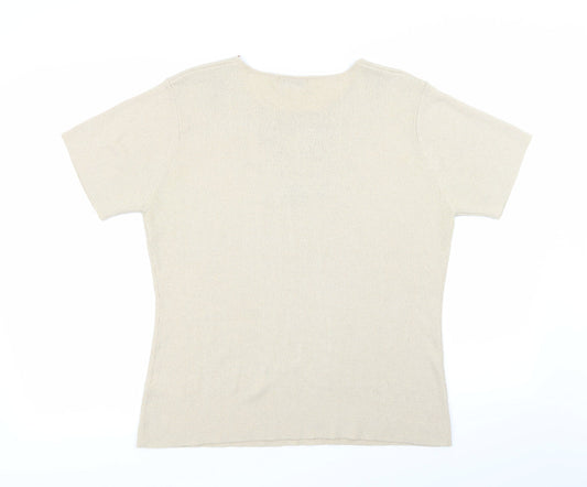 Essentials Womens Beige Floral Basic T-Shirt Size 18
