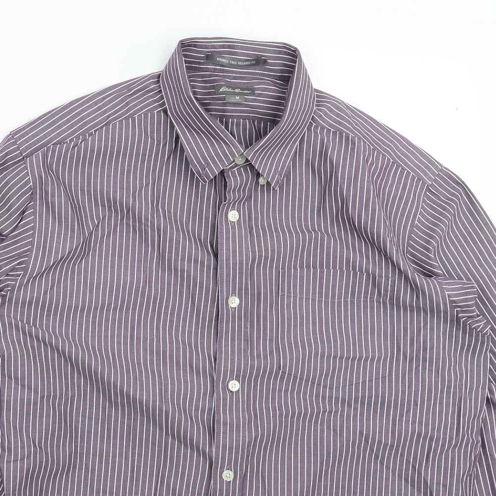 Eddie Bauer Mens Purple Striped Dress Shirt Size M