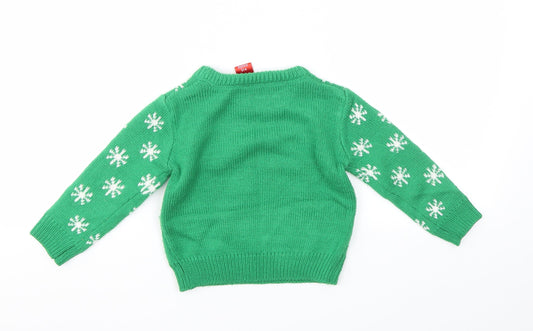 Santas little Helper Boys Green Pullover Jumper Size 9-12 Months