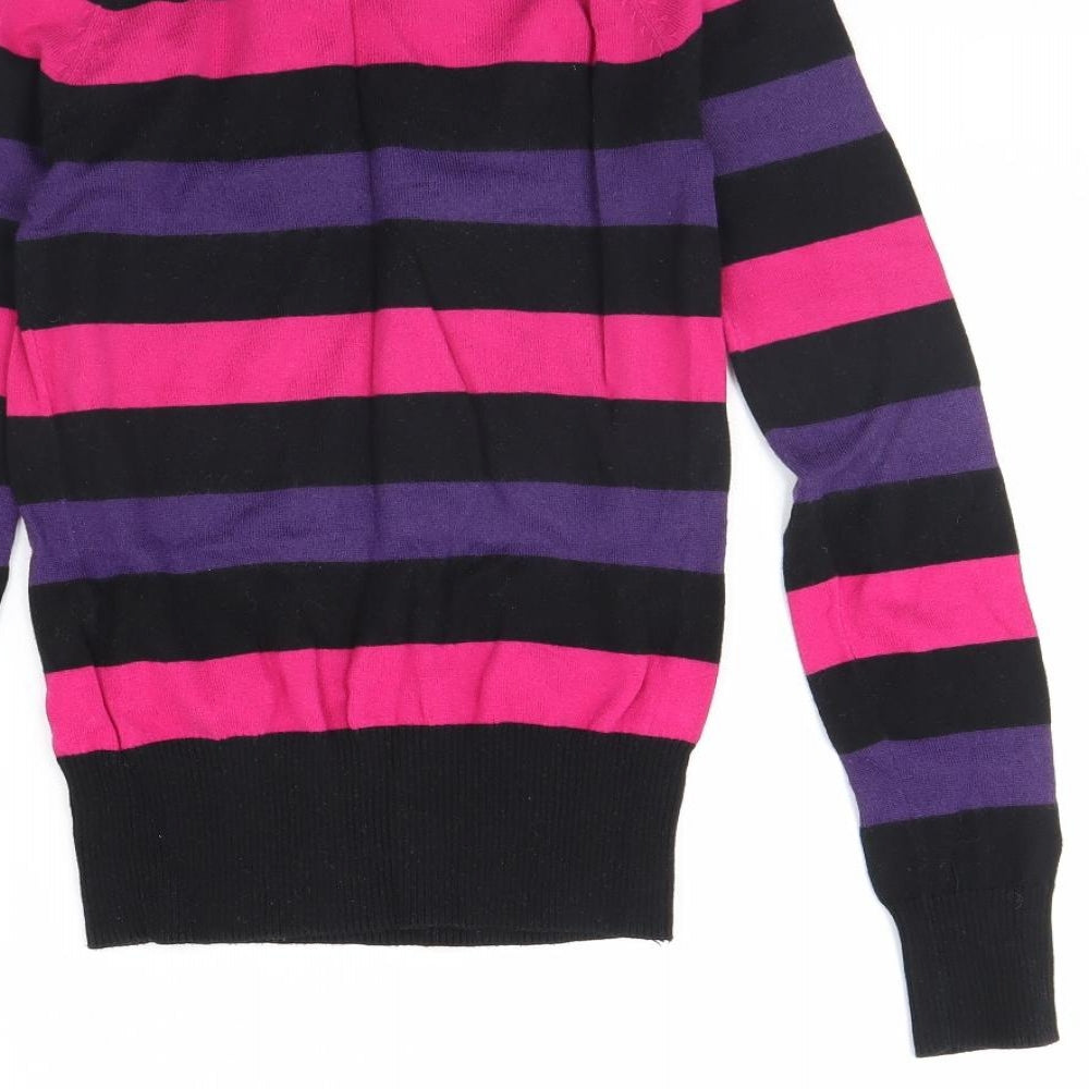 Divided Womens Black Striped Pullover Jumper Size 6