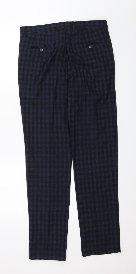 Harry Brown Mens Blue Plaid Dress Pants Trousers Size 30 in L31 in