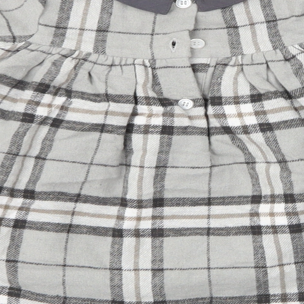 Brand and care label for Preworn girls’ grey check a-line