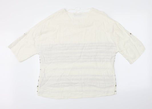 Viz A Viz Womens White Striped Basic Blouse Size M
