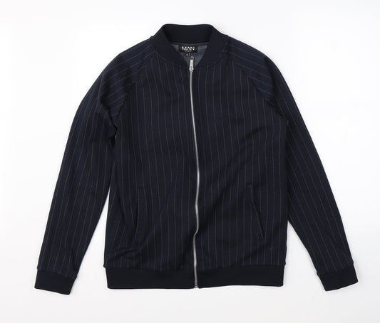 Boohoo Mens Blue Striped Jacket Size S