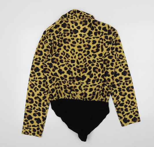 Boohoo Womens Black Animal Print Bodysuit One-Piece Size 12