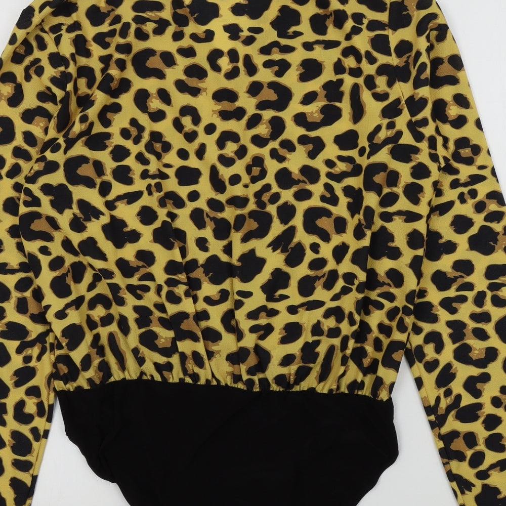 Boohoo Womens Black Animal Print Bodysuit One-Piece Size 12