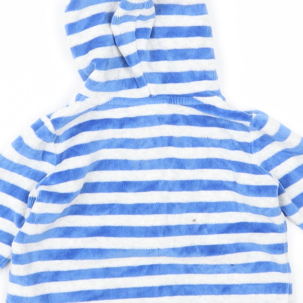Brand and care label for Next girls’ blue striped basic jacket jacket, size 3-6, months