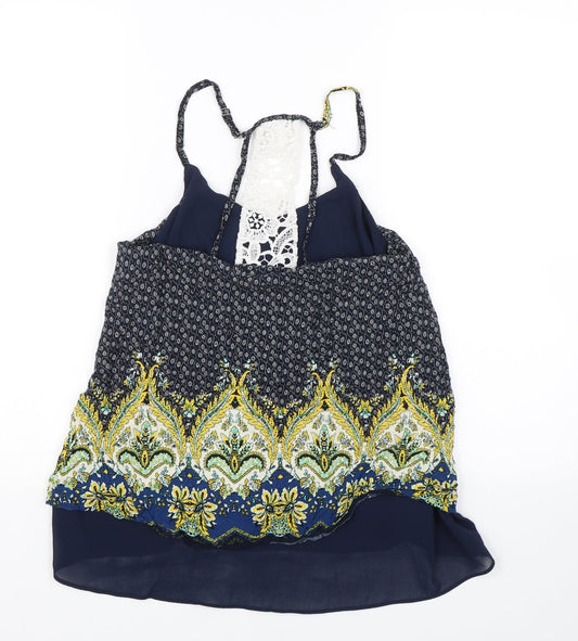 S&W fashion Womens Blue Floral Basic Tank Size L