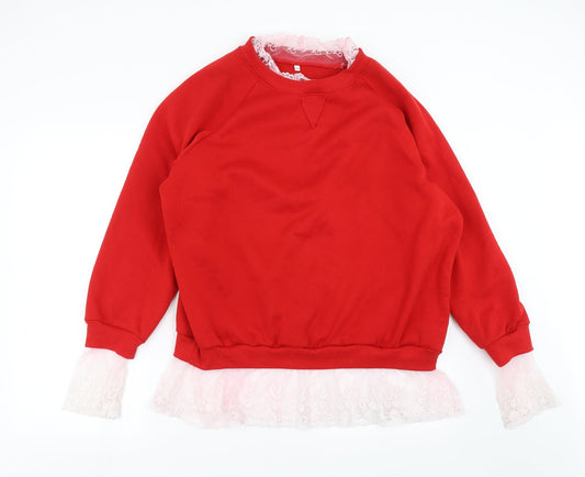 Preworn Womens Red Pullover Sweatshirt Size XL - Lace Detail