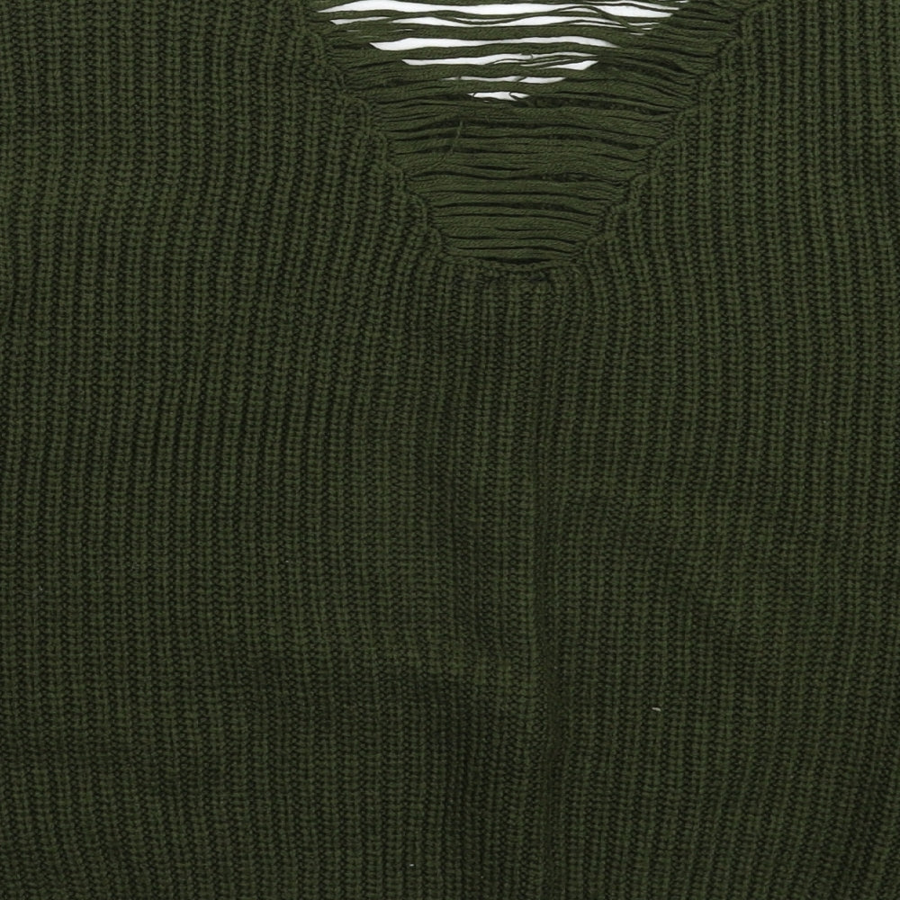 Brand and care label for Izabel women’s green knit jumper, size UK 10, - oversized