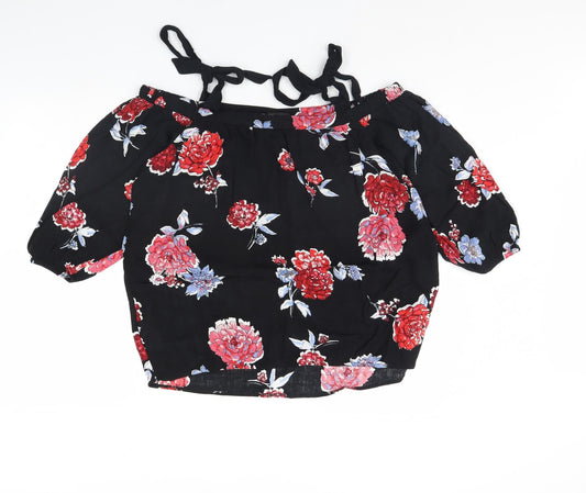 Dorothy Perkins Womens Black Floral Basic Blouse Size 10