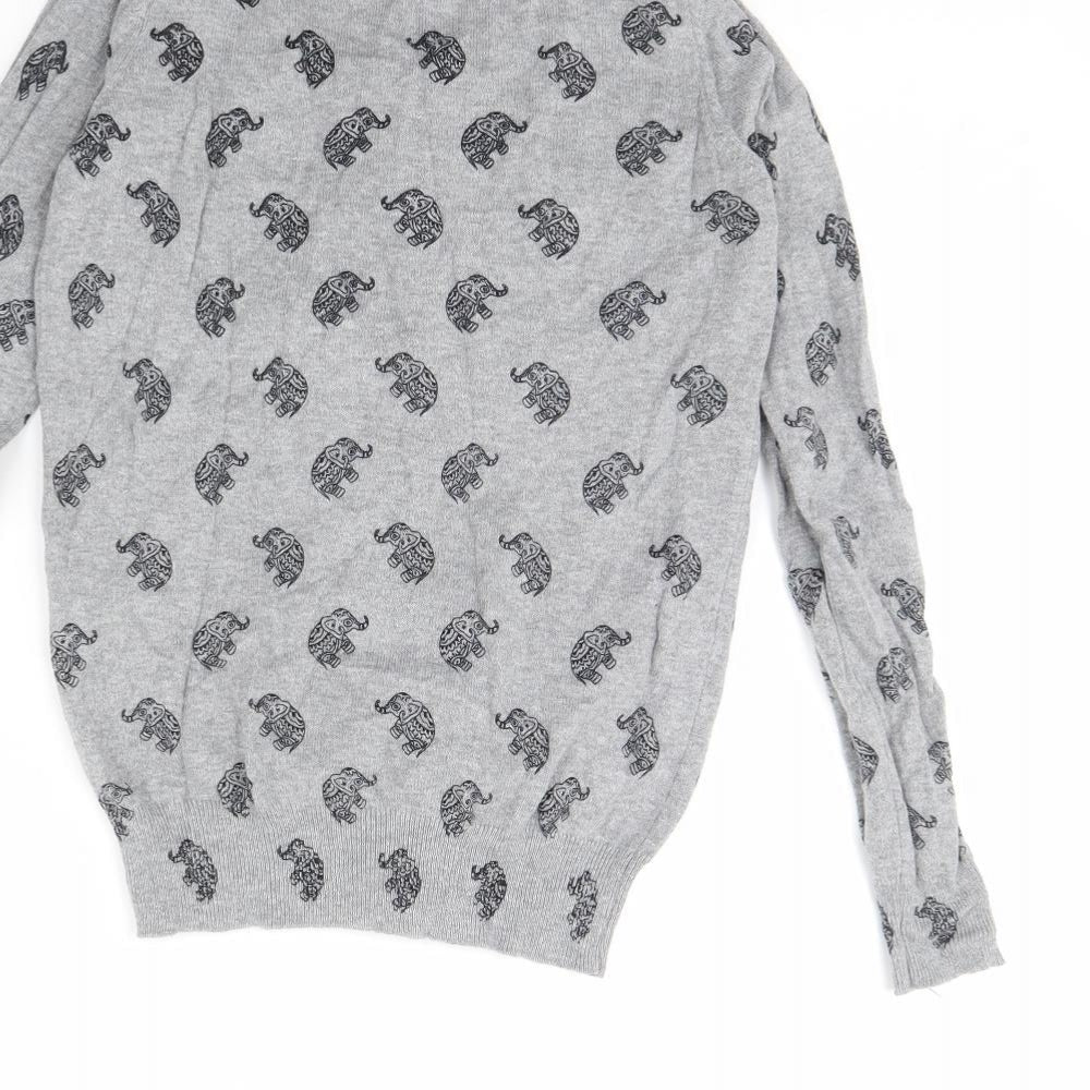 Atmopshere Womens Grey Animal Print Cardigan Jumper Size 4 - Elephant