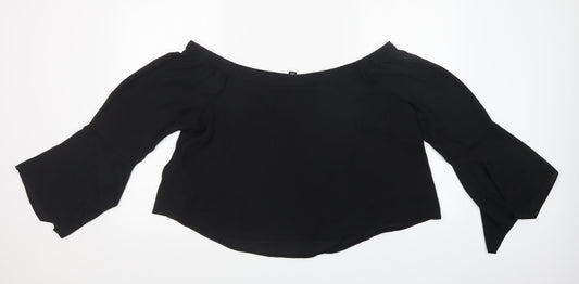 New Look Womens Black Mesh Basic Blouse Size 16