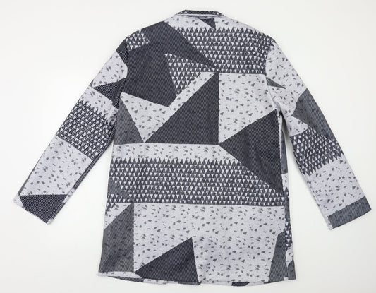 Preworn Womens Grey Geometric Overcoat Coat Size M