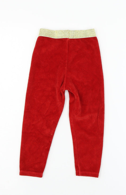 M&Co Girls Red Velour Capri Pyjama Pants Size 2-3 Years