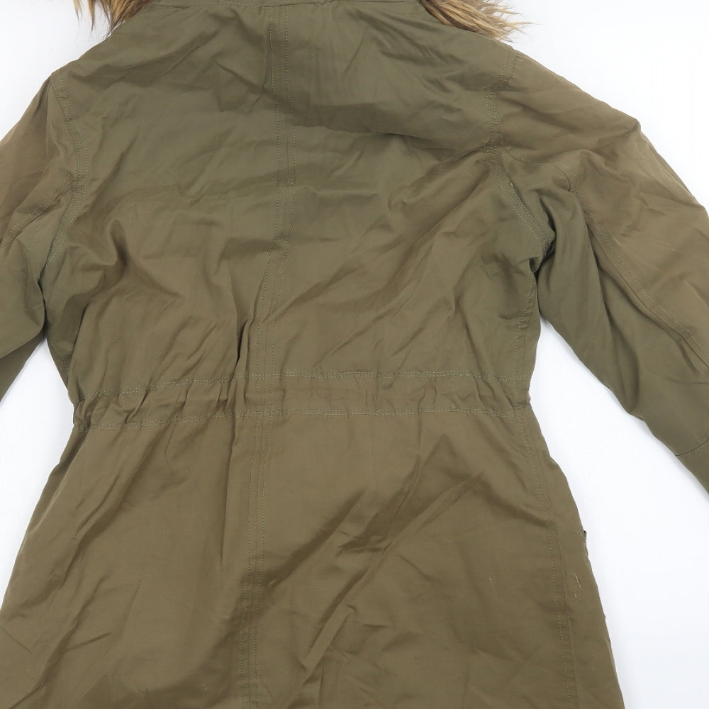 Brand and care label for Papaya women’s green jacket coat, size UK 6