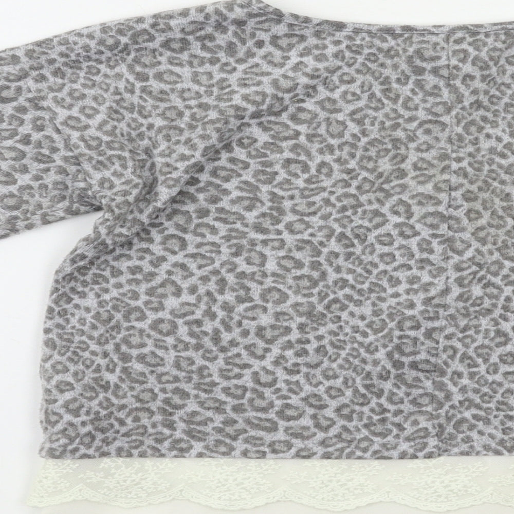 YD Girls Grey Animal Print Basic T-Shirt Size 10 Years