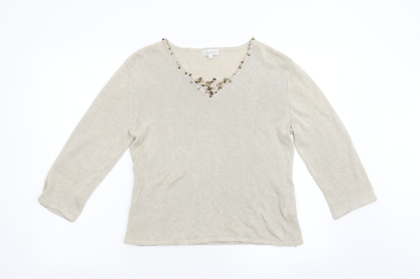 Lakeland Womens Beige Knit Pullover Jumper Size 14