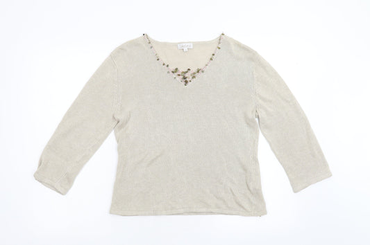 Lakeland Womens Beige  Knit Pullover Jumper Size 14