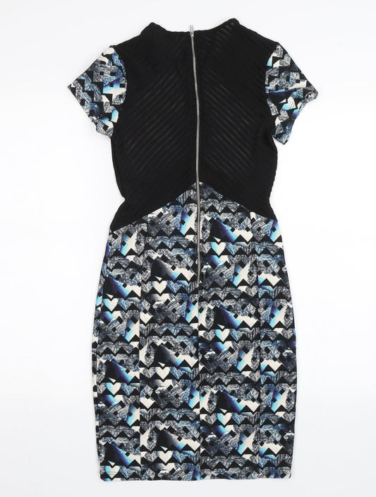 Miss Selfridge Womens Blue Geometric Pencil Dress Size 8