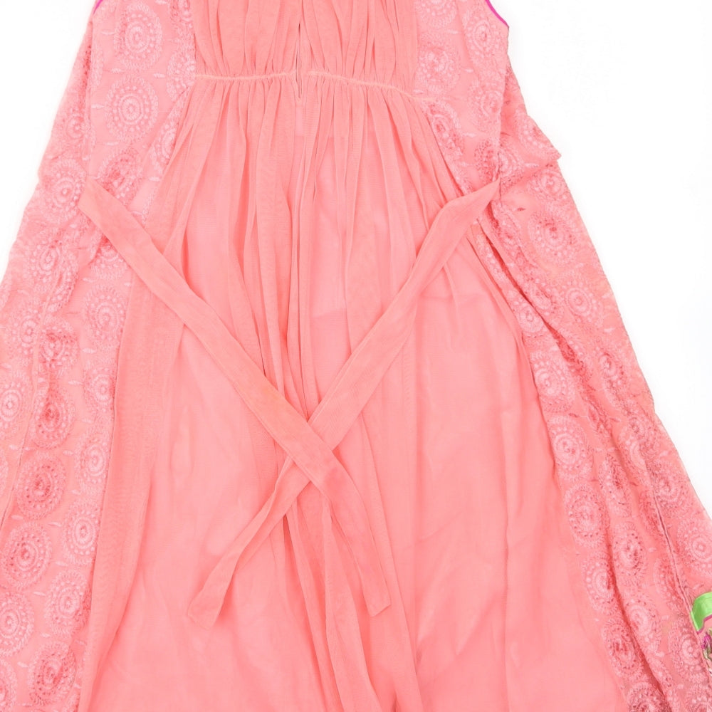 Brand and care label for Flash girls’ pink ball gown - jewelled collar, pattern hemline