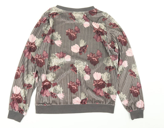 George Womens Grey Floral Pullover Sweatshirt Size 8
