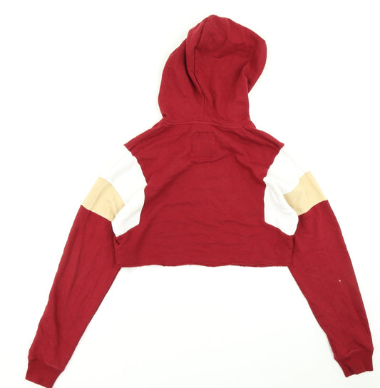 Hollister Womens Red Colourblock Pullover Hoodie Size XS - Cropped