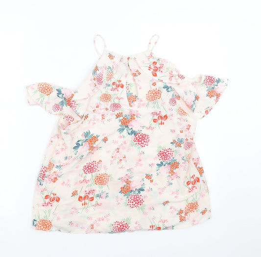 New Look Womens Ivory Floral Basic Blouse Size 10 - cold Shoulder