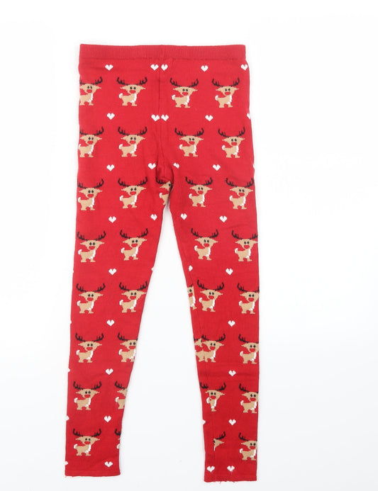Primark Girls Red Patchwork Knit Pyjama Pants Size 10-11 Years