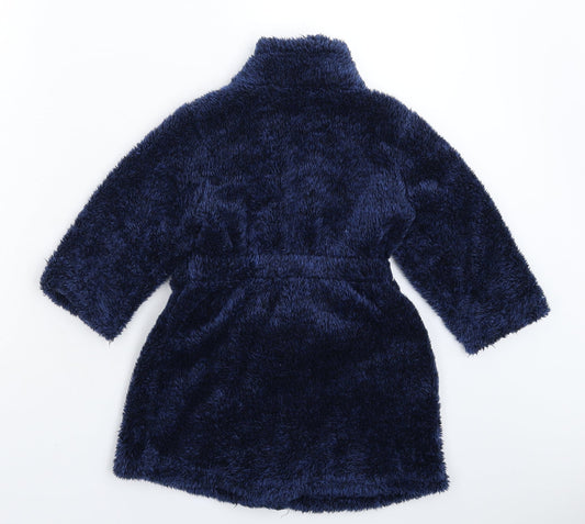 Peacocks Boys Blue Solid Fleece Robe Size 3-4 Years