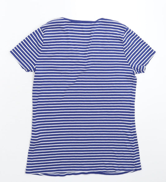 Iwie Womens Blue Striped Basic T-Shirt Size L