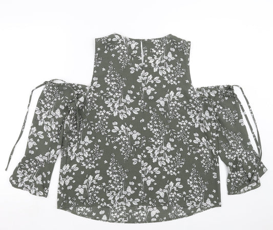 Papaya Womens Green Floral Basic Blouse Size 12 - cold Shoulder