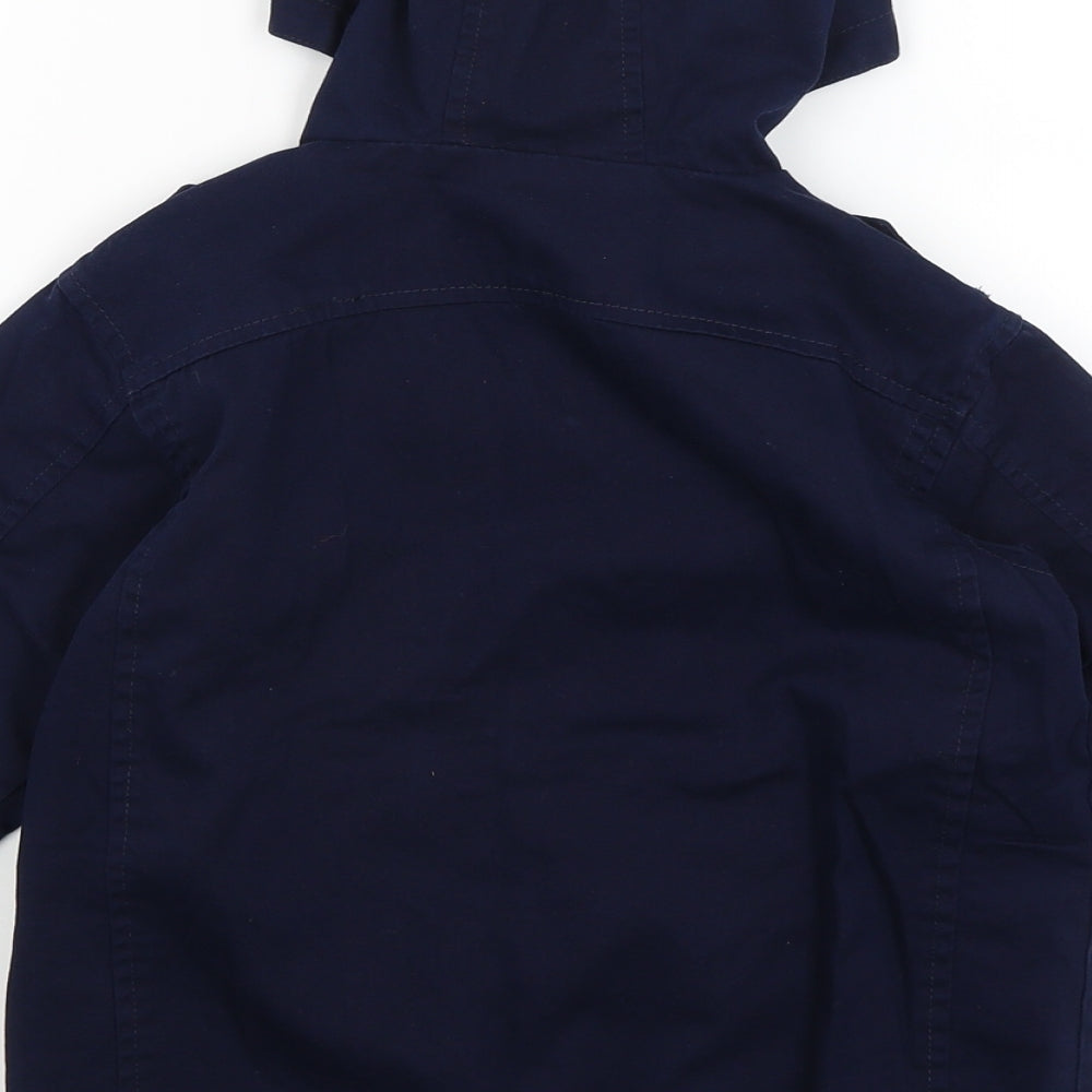 Brand and care label for M&Co boys’ blue jacket, size 4-5, years